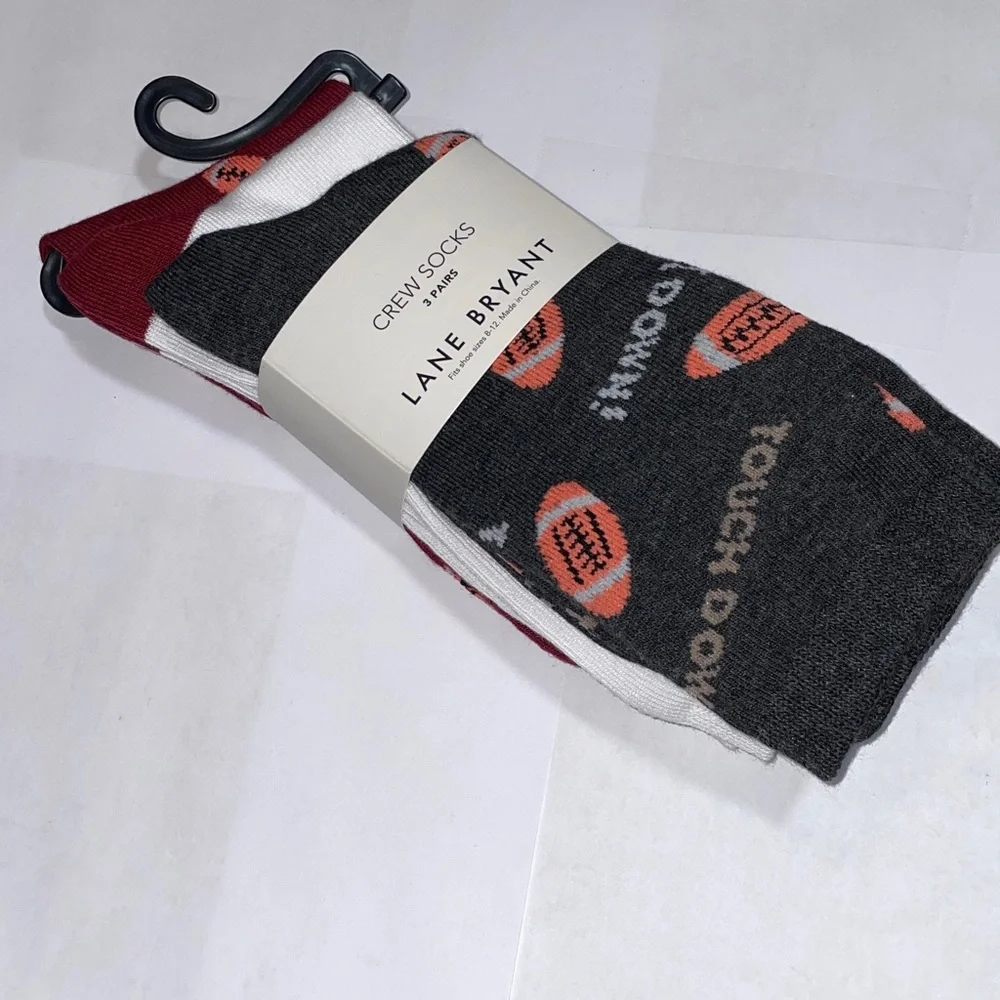 Lane Bryant Patterned 3 Pack Crew Socks Size 8-12 NWT